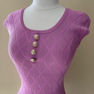 VINTAGE Chic Pink Knit dress with Gold Buttons XS